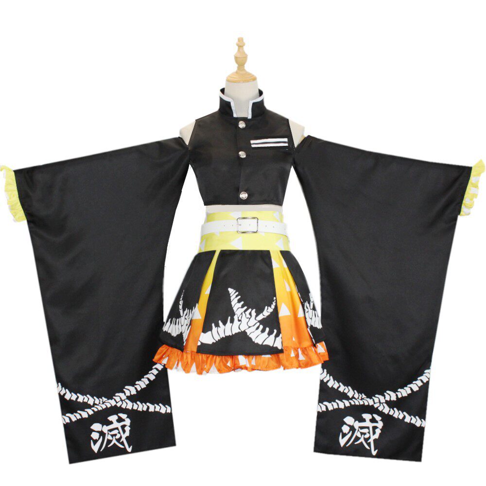 现货鬼灭之刃cos服我妻善逸cos服漏肩裙子短款cospiay