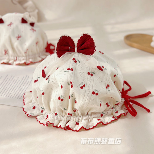 女童樱桃印花防晒可爱公主风盆帽