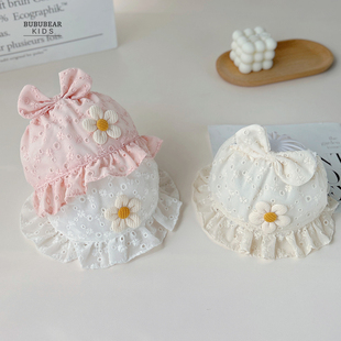 婴儿夏季薄款帽子女宝宝可爱公主护卤门遮阳帽新生儿夏天透气胎帽