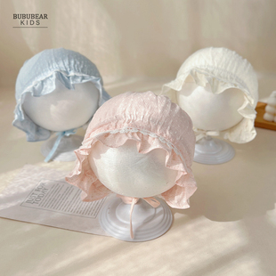 新生婴儿帽子女宝宝春秋薄款公主帽初生婴幼儿宫廷帽小月龄胎帽夏