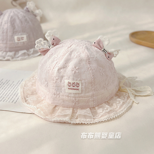 婴儿帽子春夏薄款透气遮阳渔夫帽女宝宝夏季公主防晒帽小月龄盆帽