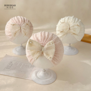 婴儿帽子春夏薄款公主洋气护囟门印度帽女宝宝夏天蕾丝小月龄胎帽