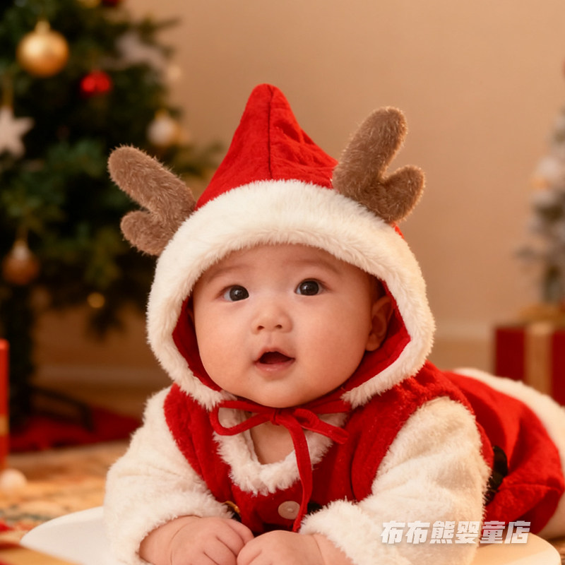 婴儿帽子秋冬红色圣诞帽