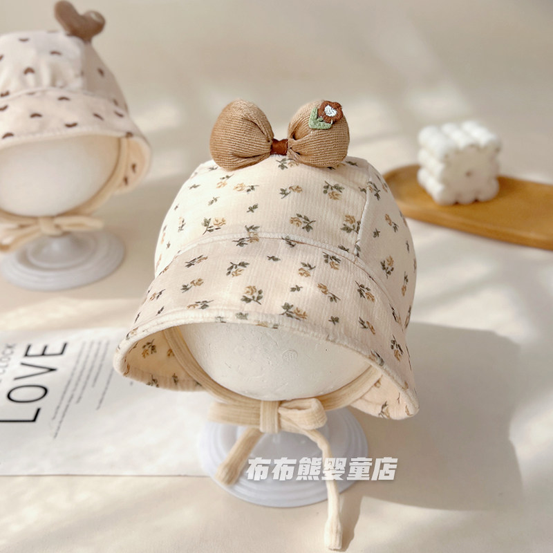 宝宝帽子春秋款大帽檐遮阳帽婴幼儿秋季外出防风护耳帽女童公主帽