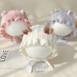 新生婴儿帽子秋冬公主洋气针织帽女宝宝冬季保暖护耳帽防风毛线帽