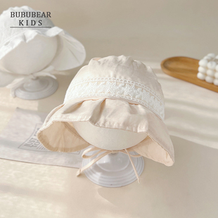 女宝宝帽子夏季薄款大帽檐蕾丝遮阳宫廷帽婴儿春夏公主洋气防晒帽