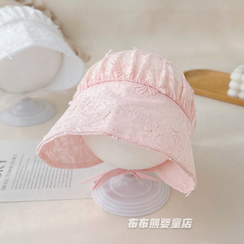女宝宝帽子夏季薄款大帽檐遮阳帽婴儿夏天蕾丝公主帽婴幼儿宫廷帽