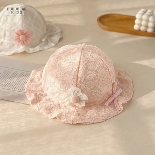 女宝宝春秋薄款公主洋气遮阳帽婴幼儿夏季防晒帽女童可调节渔夫帽