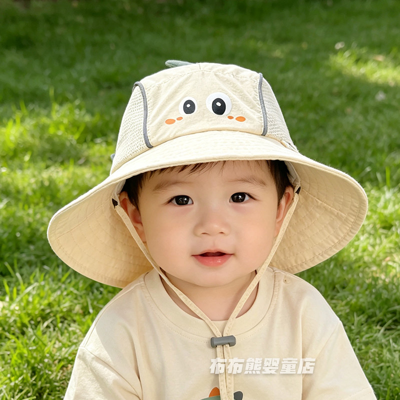 儿童帽子夏季网眼大帽檐渔夫帽宝宝夏天卡通遮阳防晒帽男童太阳帽