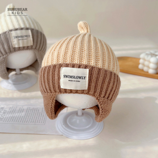 婴儿帽子秋冬韩版帅气针织帽宝宝冬季保暖护耳帽男童外出毛线帽潮
