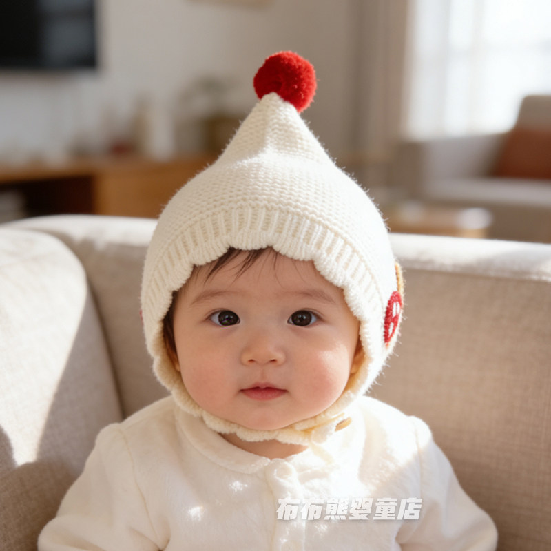 婴儿帽子秋冬季可爱针织帽宝宝冬天保暖护耳帽小月龄毛线帽小月龄