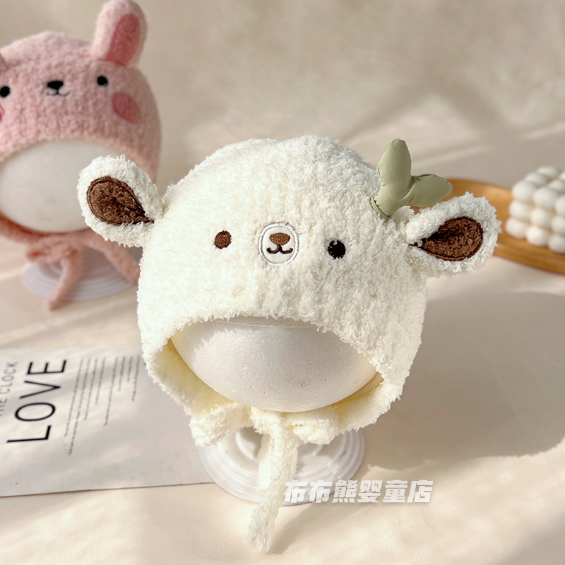 婴儿帽子秋冬可爱卡通护耳帽男女宝宝冬季保暖毛绒帽婴幼儿包头帽