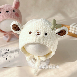 婴儿帽子秋冬可爱卡通护耳帽男女宝宝冬季保暖毛绒帽婴幼儿包头帽