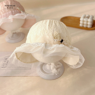 宝宝帽子女孩春秋季护耳宫廷帽婴幼儿春夏薄款蕾丝公主遮阳防晒帽