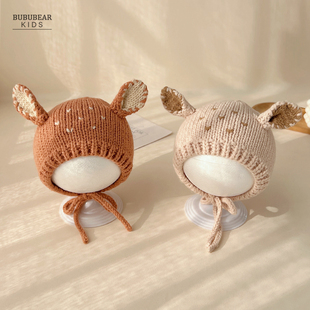 婴儿帽子秋冬可爱护耳帽男女宝宝冬天加厚保暖毛线帽婴幼儿针织帽