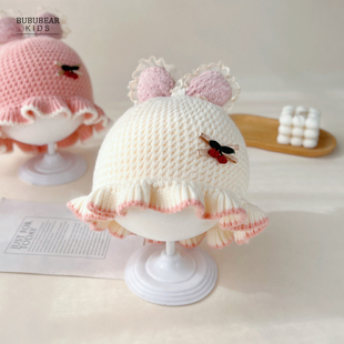 女宝宝帽子秋冬公主洋气渔夫帽婴儿冬天保暖遮阳针织帽女童毛线帽