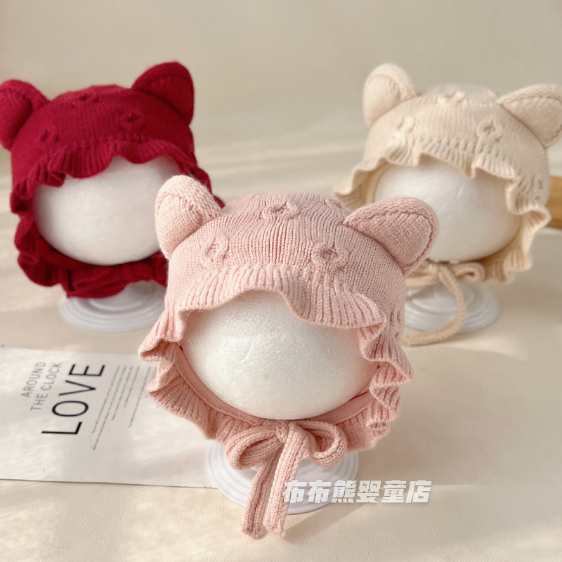 婴儿帽子秋冬季可爱公主针织帽女宝宝冬天防风护耳帽婴幼儿毛线帽