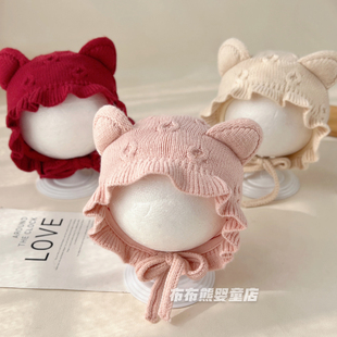 婴儿帽子秋冬季可爱公主针织帽女宝宝冬天防风护耳帽婴幼儿毛线帽