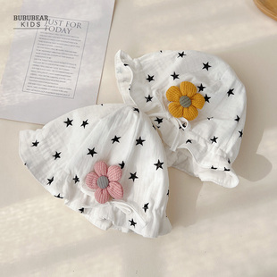 婴儿帽子春秋薄款遮阳渔夫帽女宝宝春季纯棉0一6月新生儿胎帽防晒