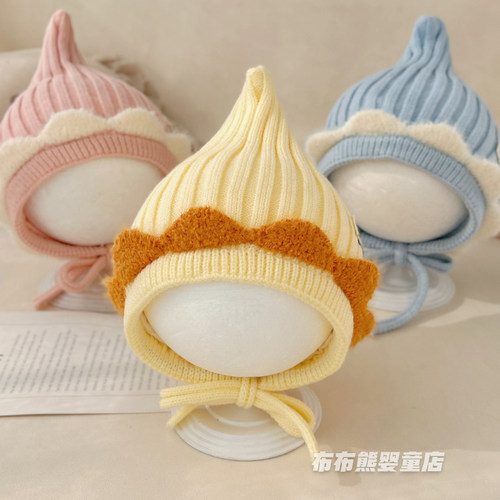 婴儿帽子冬季可爱精灵帽宝宝冬天保暖护耳帽婴幼儿防风针织毛线帽
