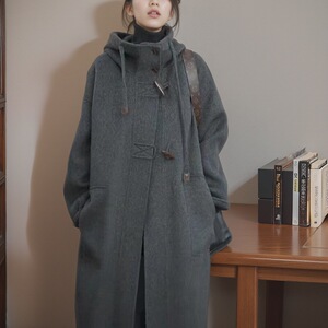 连帽双面羊毛大衣女中长款2024秋冬新款韩系高级感穿搭毛呢外套潮