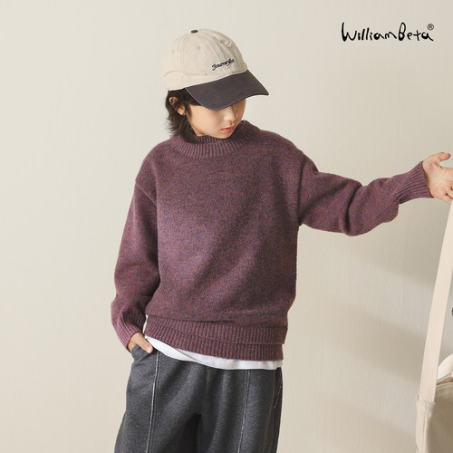 williambeta25冬新款复古假两件花纱马海毛儿童毛衣