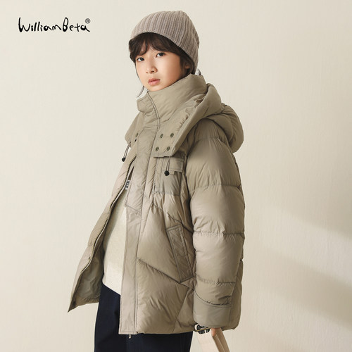 williambeta25冬新款温暖厚实可背戴90白鸭绒儿童面包羽绒服