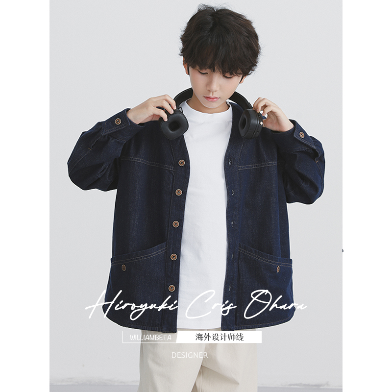 williambeta海外设计师线25早春环保丹宁复古棒球式儿童牛仔外套