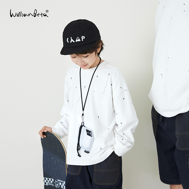 williambeta童装25春新款针织蜂窝纹理甩点宽松落肩儿童卫衣亲子