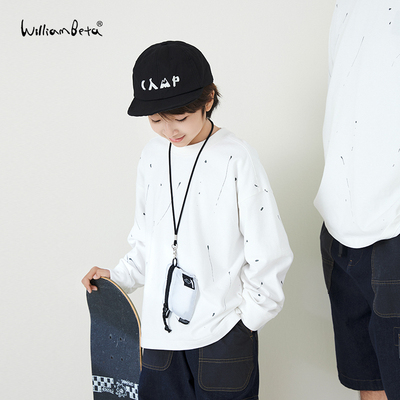 williambeta童装25春新款针织蜂窝纹理甩点宽松落肩儿童卫衣亲子