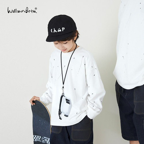 williambeta童装25春新款针织蜂窝纹理甩点宽松落肩儿童卫衣亲子