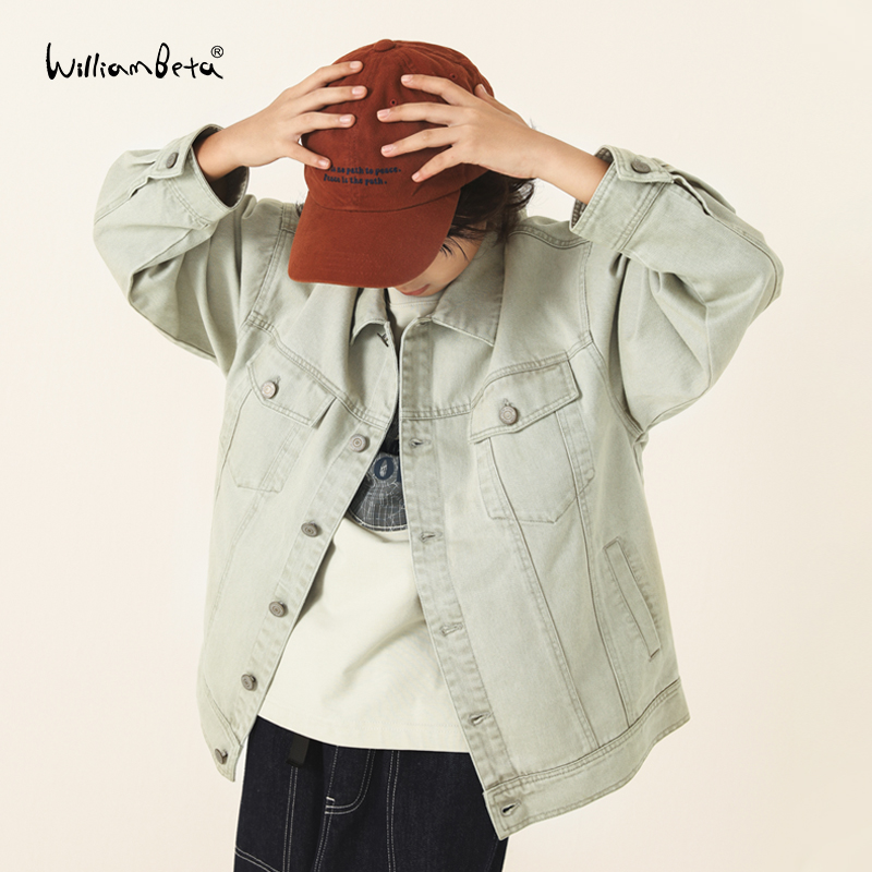 williambeta25秋新款纯棉复古洗褪做旧立裁儿童牛仔夹克外套