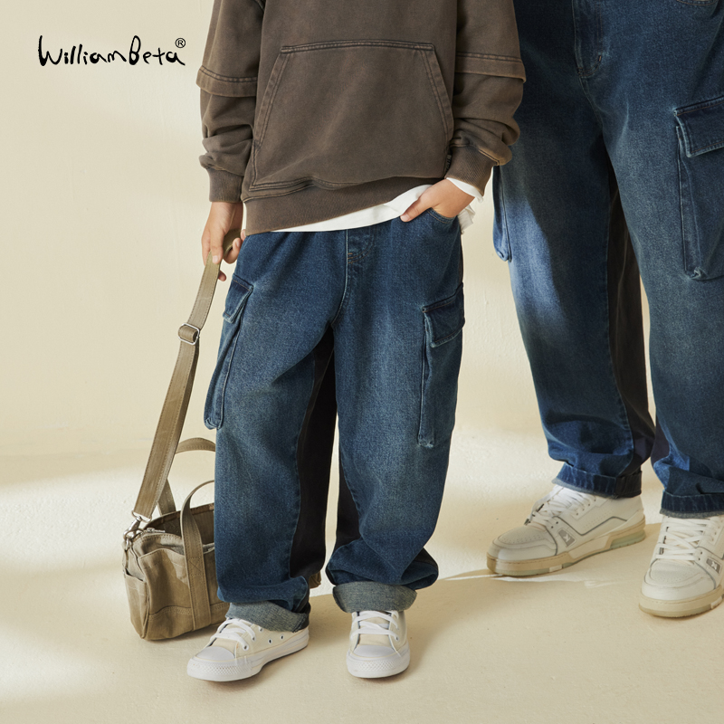 williambeta旗舰店拼接牛仔裤