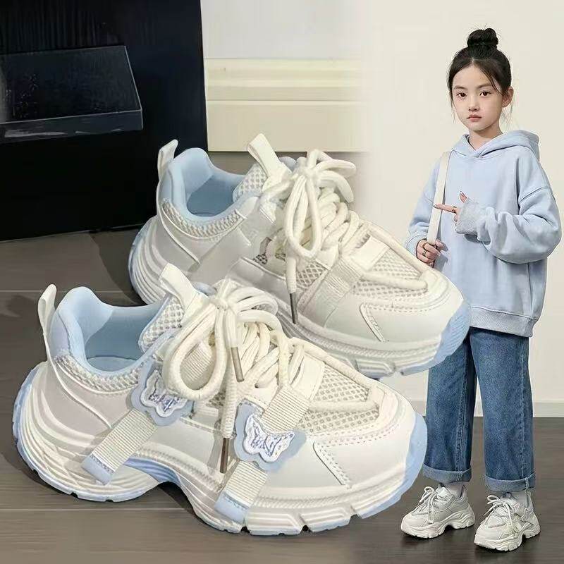 真皮女童轻便运动鞋2026夏季网面休闲中大童老爹鞋学生小白鞋爆款