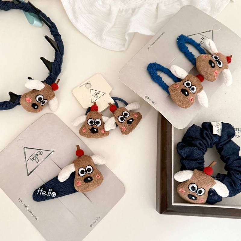 毛绒小狗牛仔儿童发圈发夹发箍