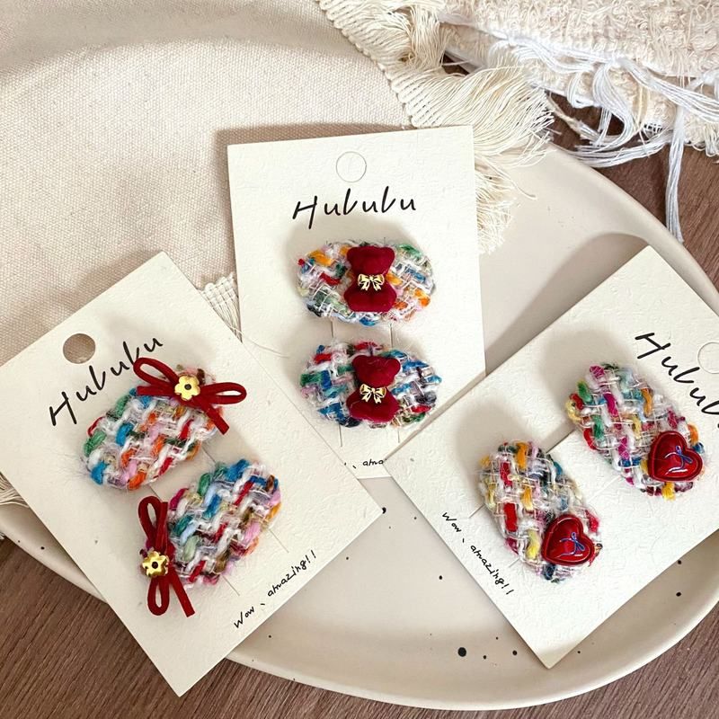 彩色编织椭圆小熊爱心儿童BB夹