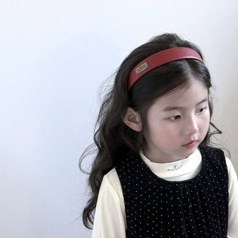 酒红色皮质丝绒蝴蝶结儿童发箍