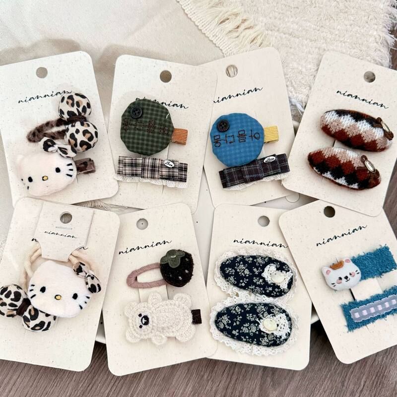 韩系布艺小猫碎花儿童发夹发圈