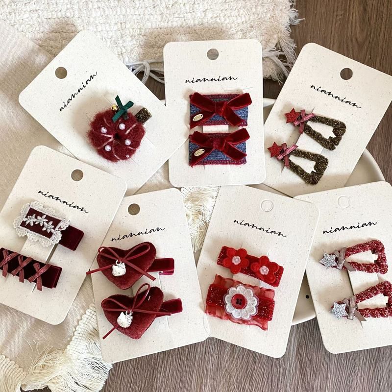 新年红色系丝绒爱心儿童发夹发饰