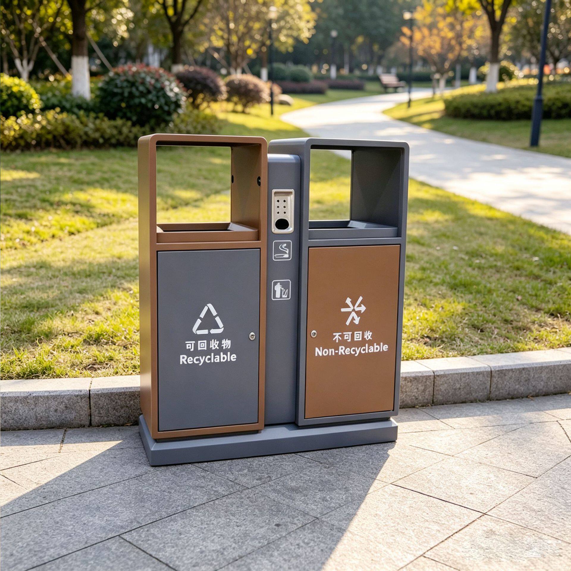室外不锈钢垃圾桶地铁艺术分类垃圾箱方形园林金属果皮箱厂家
