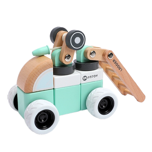 菲加尼儿童工程车玩具车挖掘机小车男孩汽车宝宝木质大颗粒积木