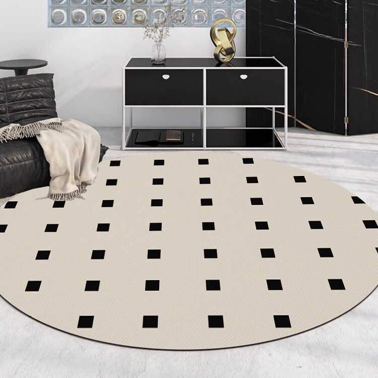 圆形地毯皮革电脑转椅垫客厅书房黑白格子可擦免洗PVC防水地垫