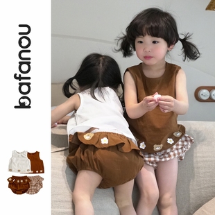 巴梵欧婴幼儿洋气小套装 两件套 分体背心外出服简约百搭女宝宝夏季