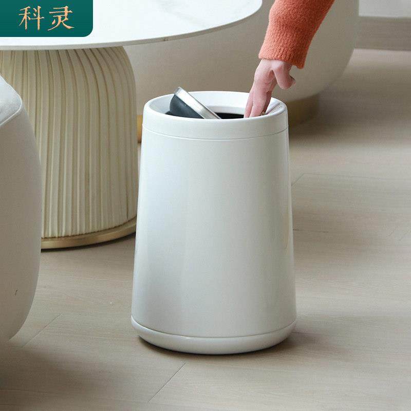 不锈钢垃圾桶家用客厅轻奢带盖子摇翻盖办公高档卧室厕所化妆室酒