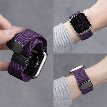 匠戴适用苹果S11手表iwatch9表带applewatch8秋冬梅子色平纹尼龙S10新款编织磁吸S8运动腕带智能SE3女男7时尚