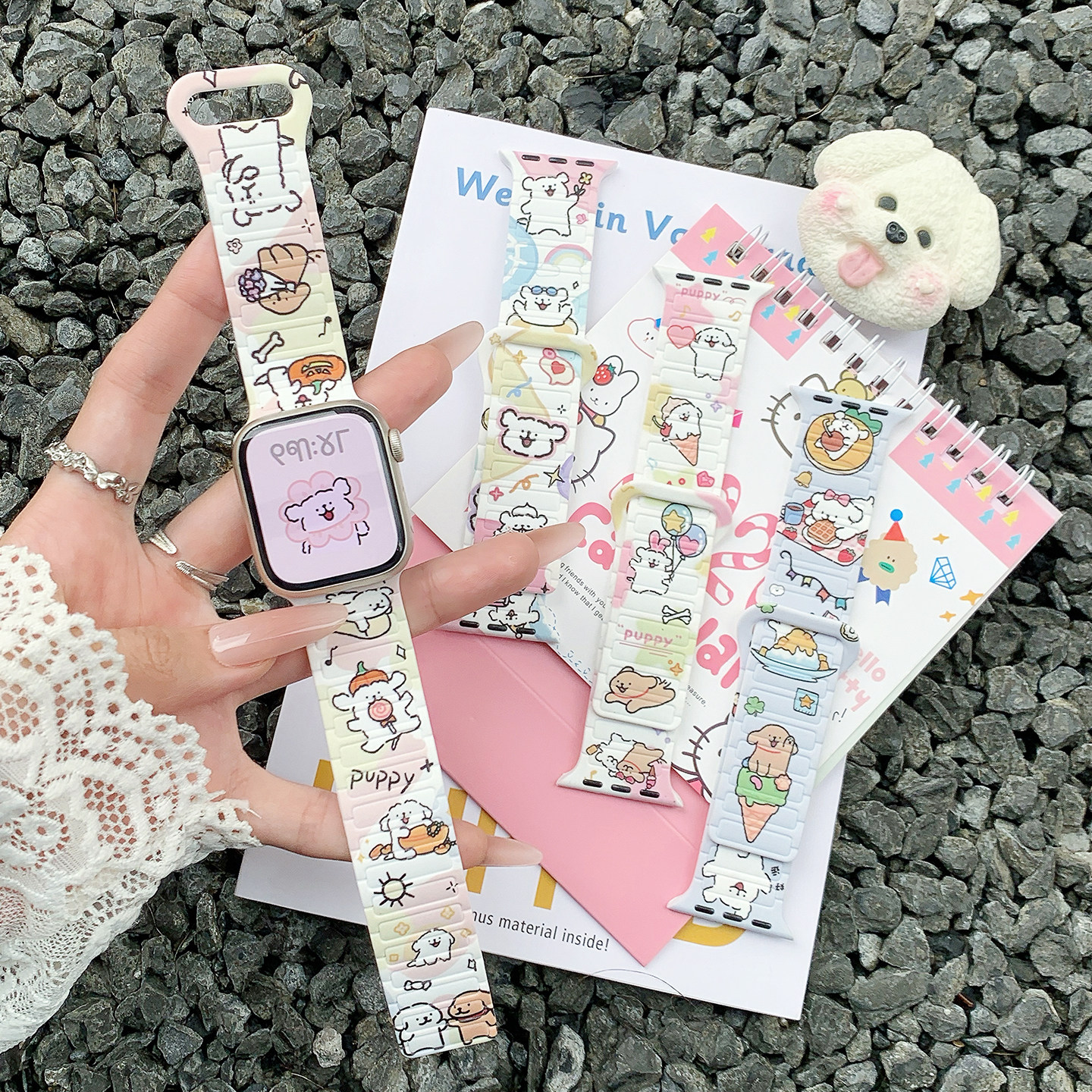 【可爱线条小狗】匠戴适用苹果S11手表applewatch11表带iwatch10卡通印花S9新款夏天女款8硅胶磁吸SE运动智能