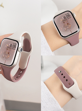 匠戴适用applewatch11表带iwatch9苹果S10手表S9拼色小蛮腰细硅胶S8新款高级8运动se3女款可爱S7创意夏季7男3
