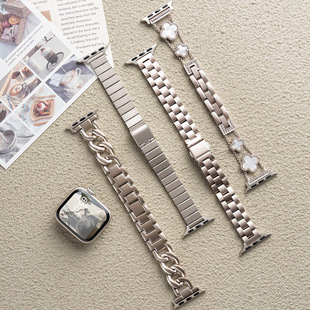 适用iwatch11表带苹果S11手表applewatch9星光色S9金属S8小众S7创意7磁吸se3女S10高级10钢带运动男米兰尼斯