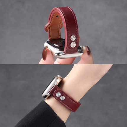 匠戴适用iwatch11表带苹果S11手表applewatch10安可拉红真皮S10新款小蛮腰SE3双钉扣S9秋冬腕带女11运动智能