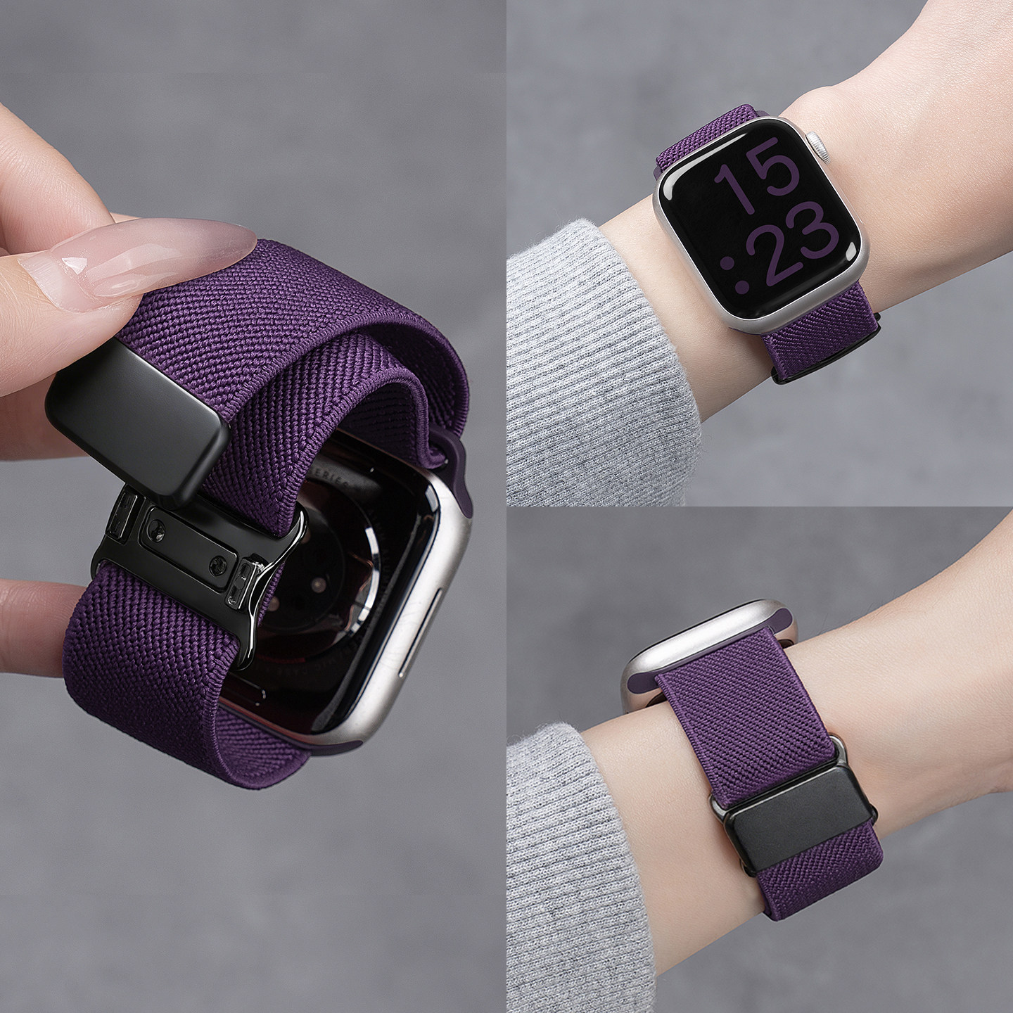 匠戴适用苹果S11手表iwatch9表带applewatch8秋冬梅子色平纹尼龙S10新款编织磁吸S8运动腕带智能SE3女男7时尚